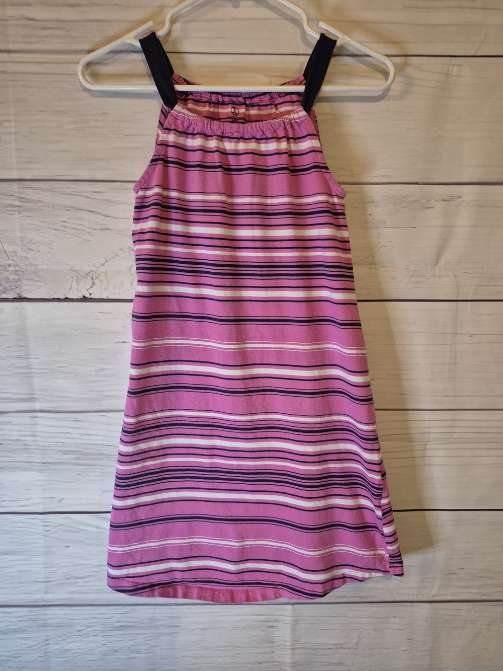 Lands' End Pink Striped Casual Sundress with Navy Straps